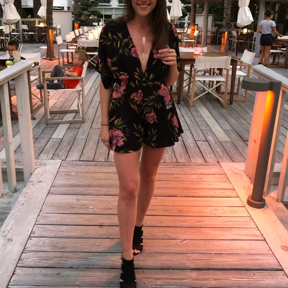 Floral Black Romper